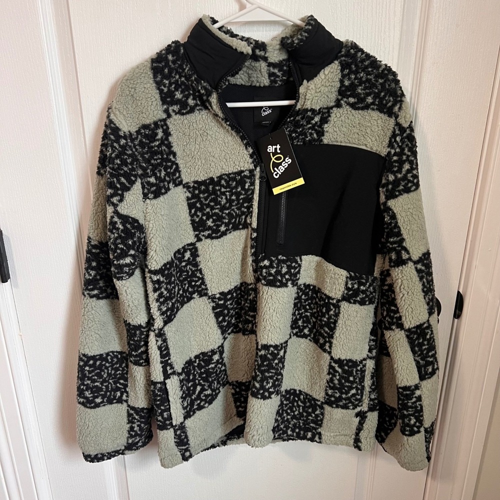 Art Class Boys Plaid Sherpa Fleece Quarter Zip Jacket Size XXL Husky NWT